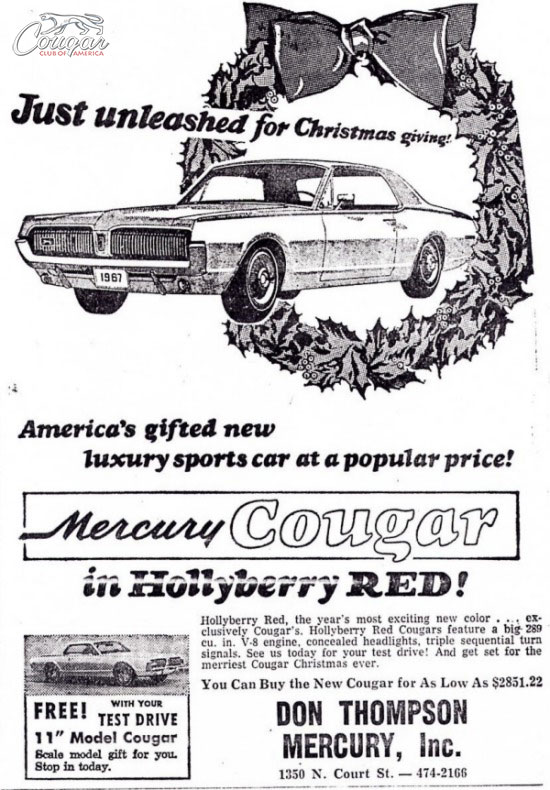 1967 Cougar Hollyberry Red Ad