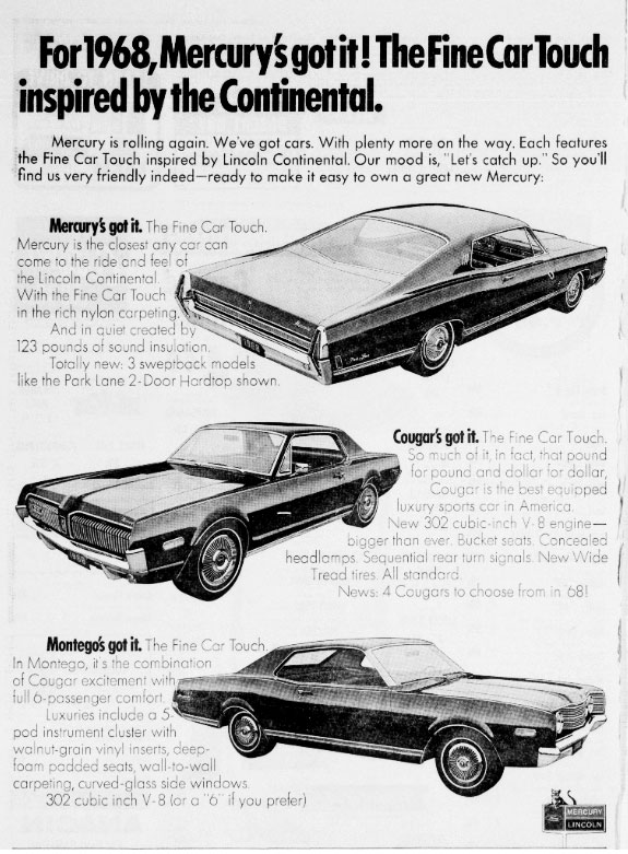 1968 Mercury Cougar 500 Ad