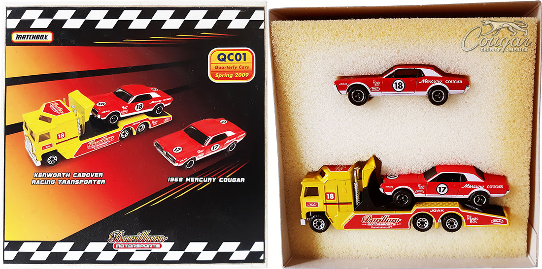 2009-Matchbox-Barillaro-Motorsports-Kenworth-Cabover-Racing-Transporter-1968-Mercury-Cougar-Trans-AM