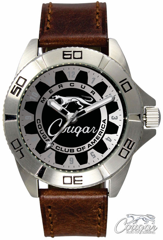 CCOA-Mercury-Cougar-Medallion-Watch-Silver-with-Leather-Band