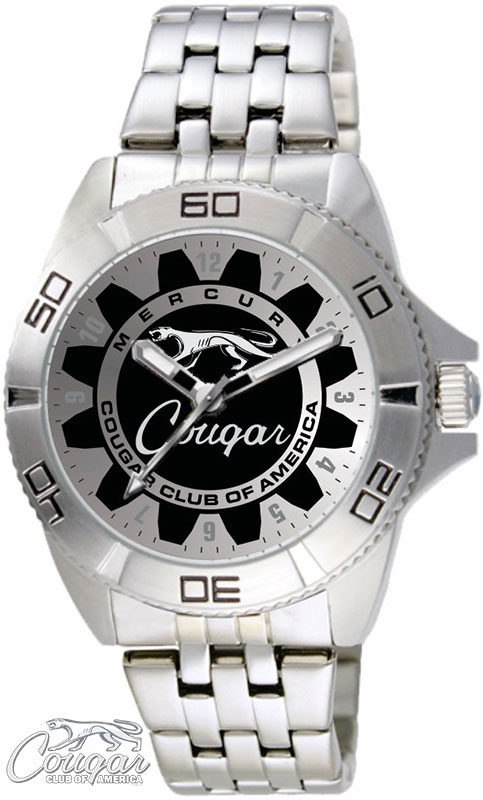 CCOA-Mercury-Cougar-Medallion-Watch-Silver-with-Silver-Metal-Band